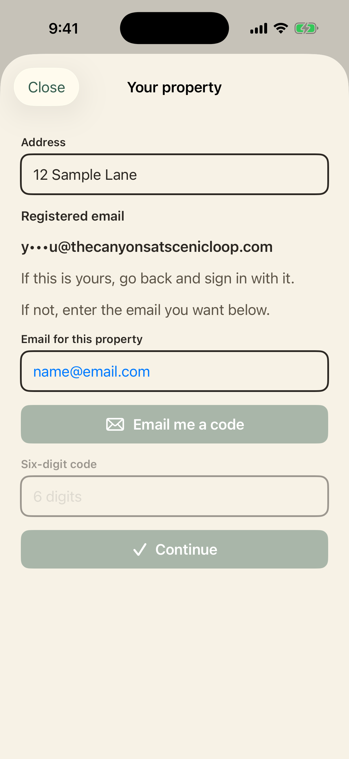 Your property, with the registered email partly hidden