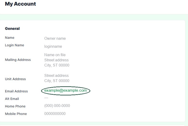 Alamo My Account screen with Email Address circled