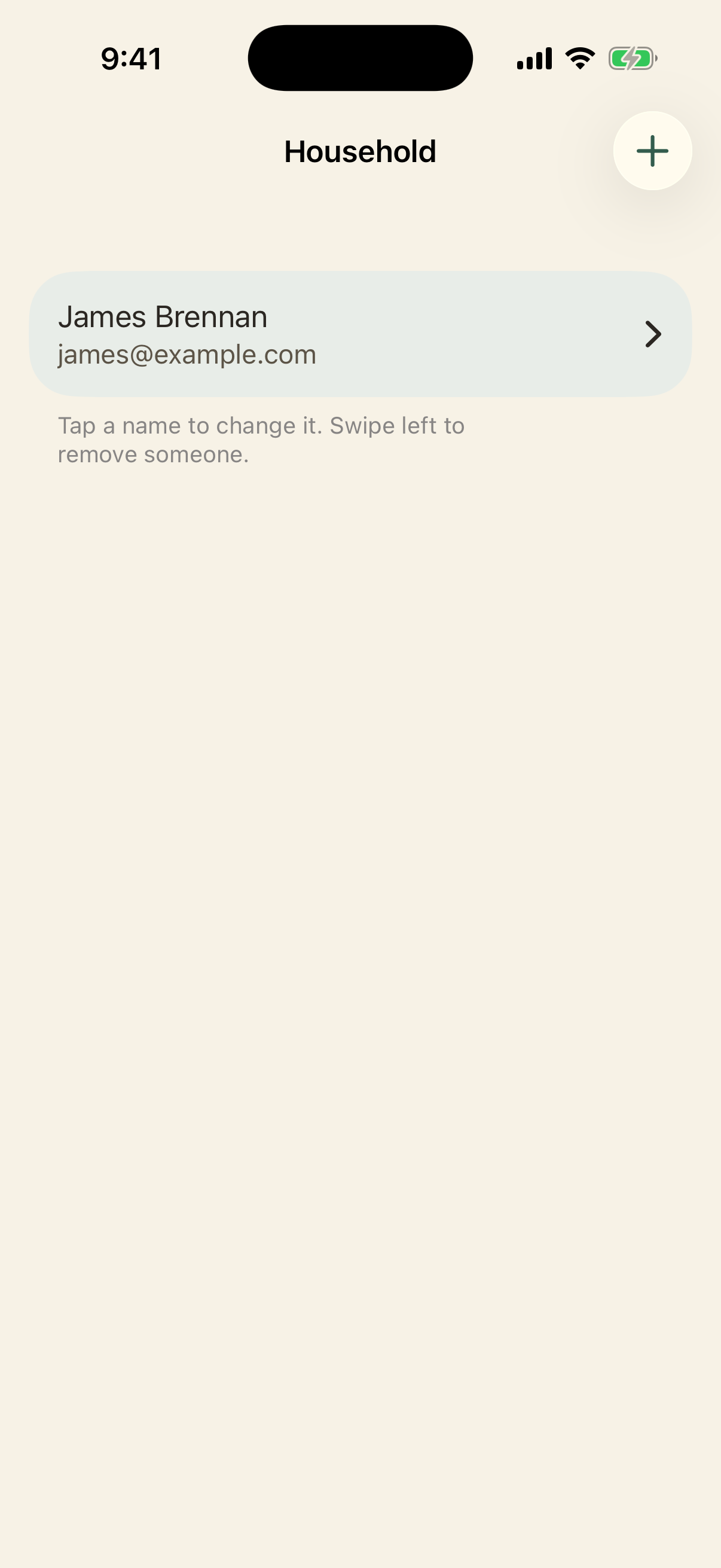Household list and the plus button